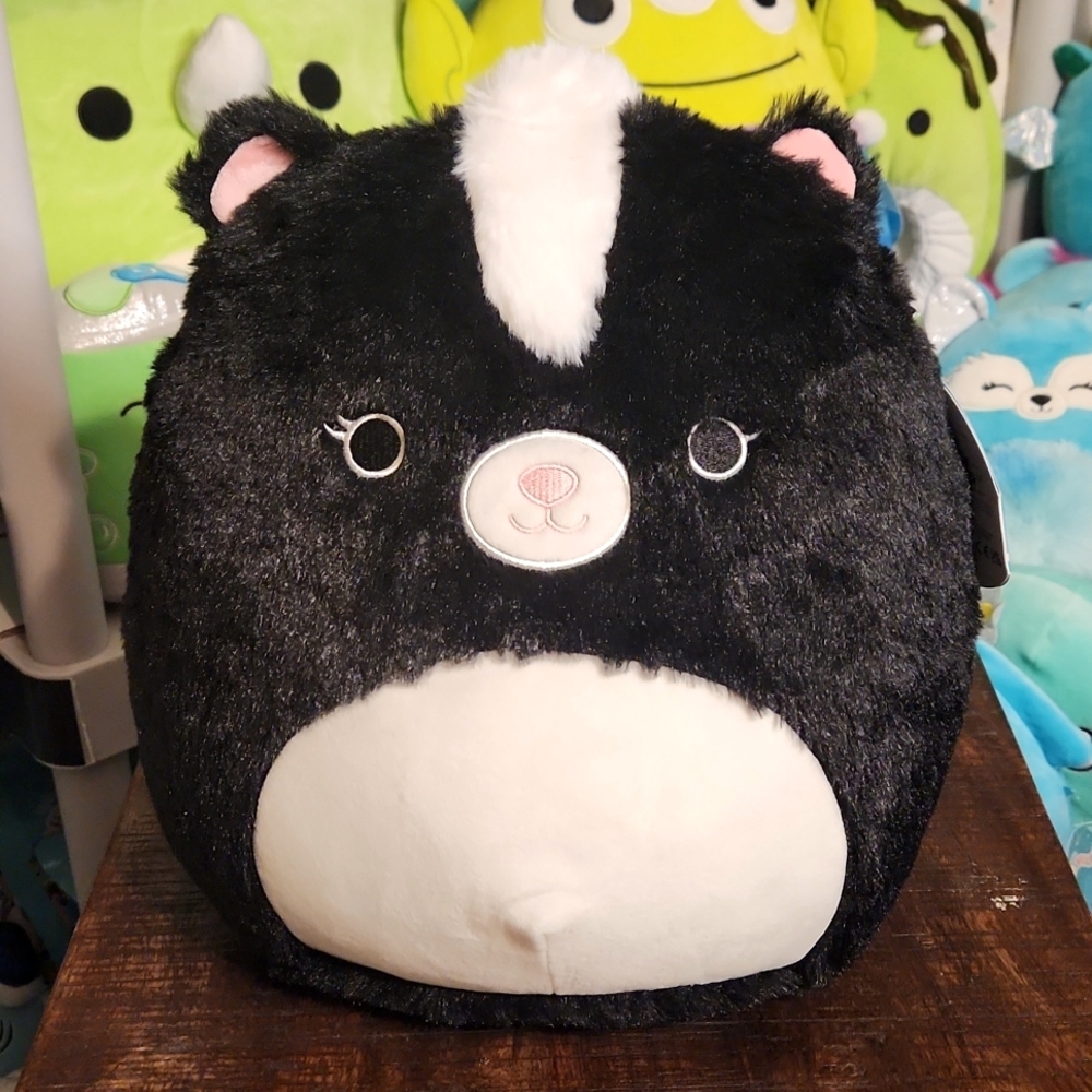 Squishmallows Fuzzamallows Selma Skunk 12” NWT